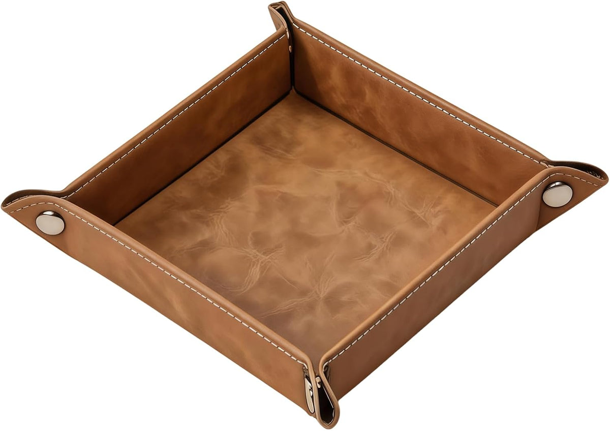 Valet Tray Desktop Storage Organizer – Vegan Leather Catchall Bedside Vanity Tray Nightstand Caddy Holder for Remote Controller, Watch, Keys, Phone, Wallet, Coin, Jewelry (Orange/Black)