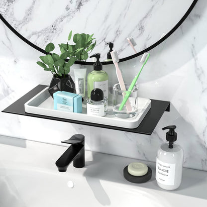 Small Bathroom Vanity Tray for Countertop Makeup Perfume Jewelry Decor Candle Keys, Small Black Kitchen Tray for Soap Dispenser Spice Bamboo Toilet Tray 7.9" L x 4" W x 0.79" H