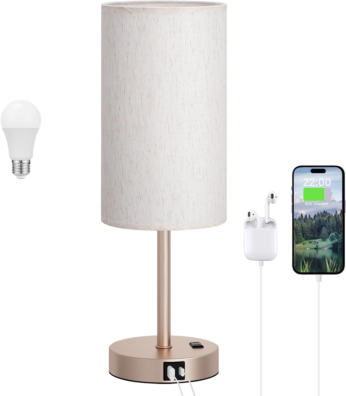 Dicoool Bedside Table Lamp for Bedroom - 3-Way Dimmable Touch Lamp, USB A+C