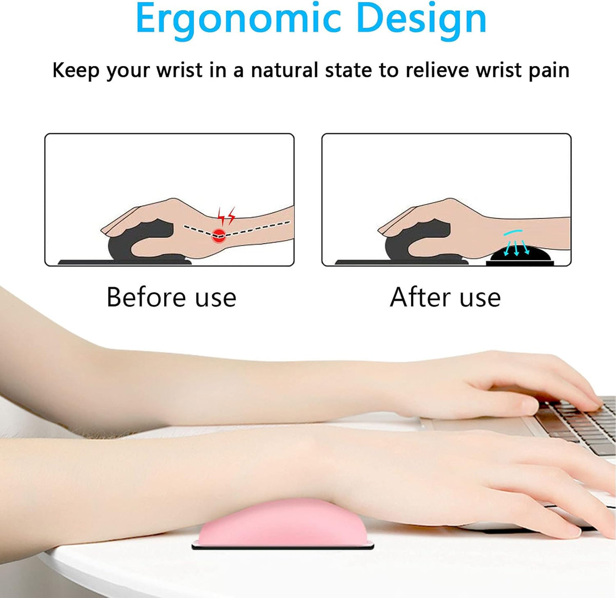 Mouse Wrist Rest, Ergonomic Memory Foam Mouse Wrist for Computer Desk Mats Support, PU Leather Hand Rest Pad Cushion for Gaming, Laptop, Men, Women, Pain Relief & Easy Typing, Black