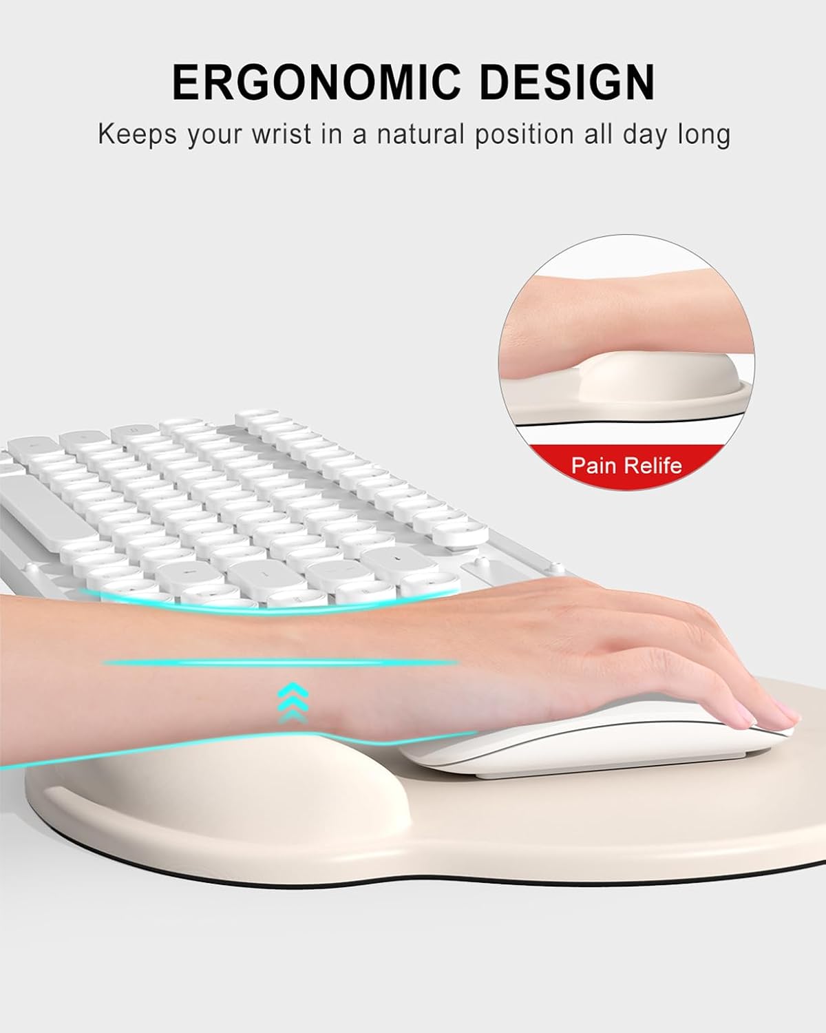 Ergonomic Mouse Pad with Wrist Rest, Comfortable Silicone Non-Slip Computer Pain Relief Gel Mouse Mat with Wrist Support for Gaming, Work, Office, Women & Men, Cute Pattern, Beige