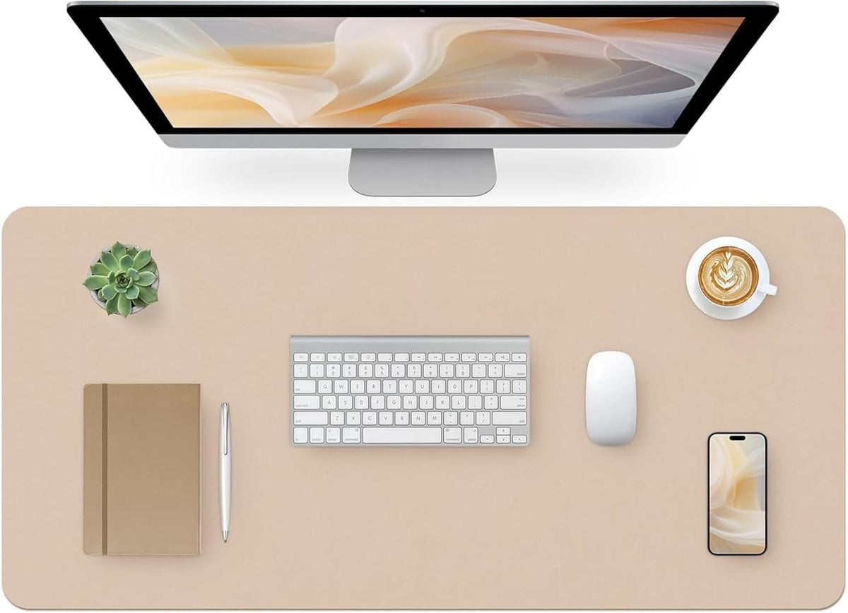 Bloss Leather Desk Pad and Keyboard Wrist Rest, Large Mouse Pad + Keyboard Pad+Mouse Wrist Support, Non-Slip Desk Mat Protector for Office, Home(31.5×15.7 Inches,Beige) - Colors A