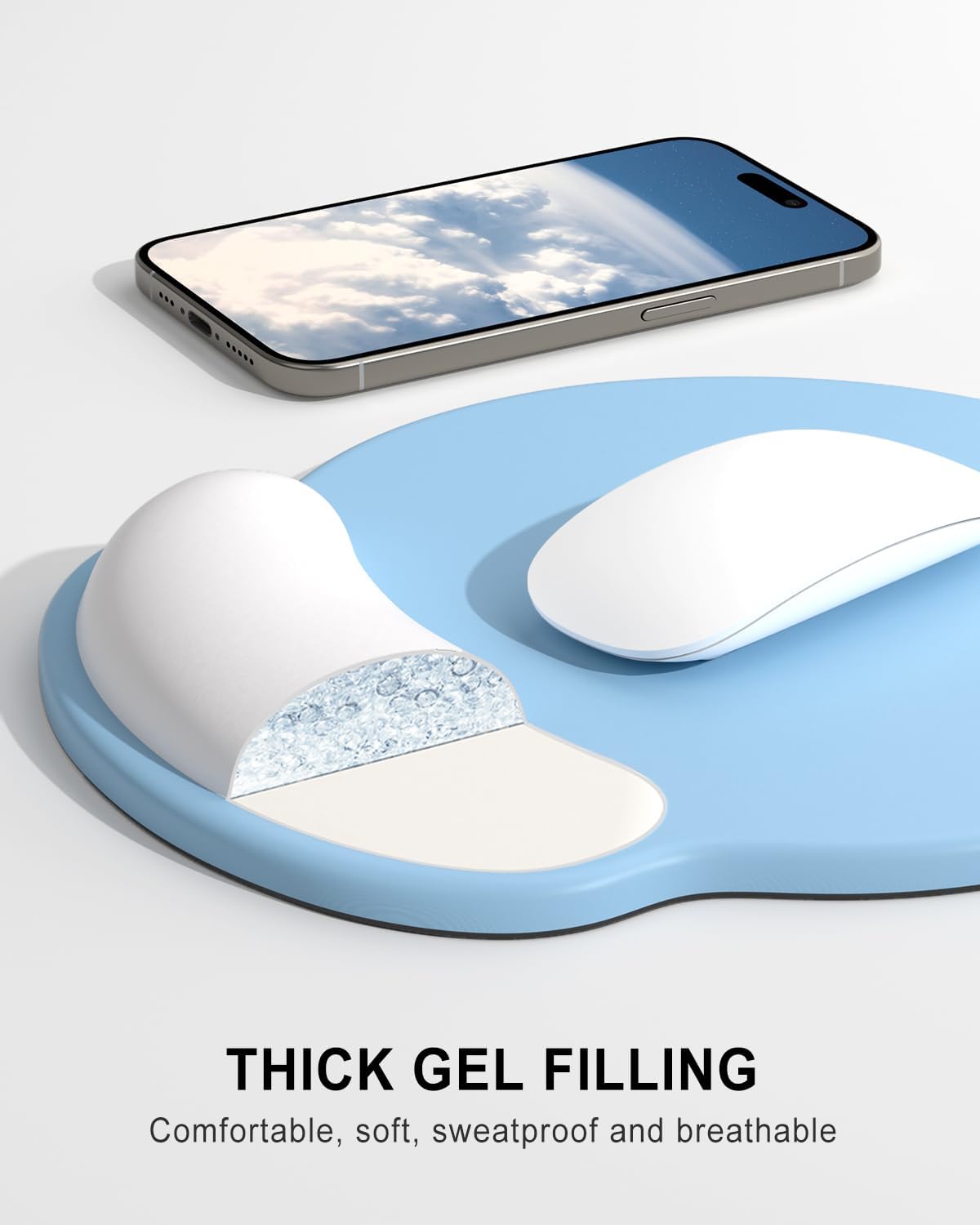 Ergonomic Mouse Pad with Wrist Rest, Comfortable Silicone Non-Slip Computer Pain Relief Gel Mouse Mat with Wrist Support for Gaming, Work, Office, Women & Men, Cute Pattern, Beige