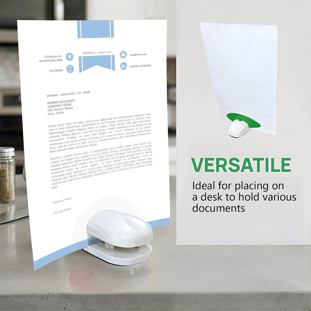 Paper Holder for Typing, White Typing Stand Document Holder with Weighted Base and Clip, Compact Paper Stand for Desk When Typing, Copy Holder for Notes, Forms and Office Work