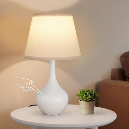 Seealle Touch Table Lamp for Bedroom, 3-Way Dimmable Small Bedside Lamps for Night Stands with Wires, Wood-Paint Desk Lamp for Kids Room, Office, Living Room, End Table(LED Bulb Included)