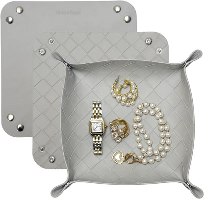 UnionBasic Small Valet Tray, Jewelry Tray for Rings Watches Earrings, Entryway Catchall Caddy for Coins Keys Change, Nightstand Bedside Valet Holder, Trays for Electronic Gadgets, Beige - Colors B