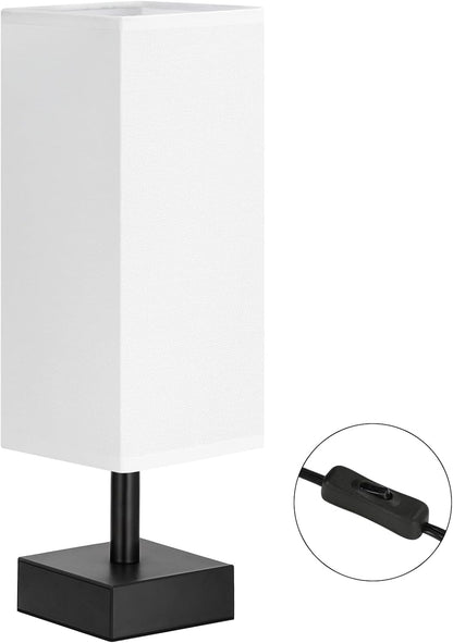 Wood-Grain Small Bedside Lamp for Bedroom - Square Cream Fabric Shade