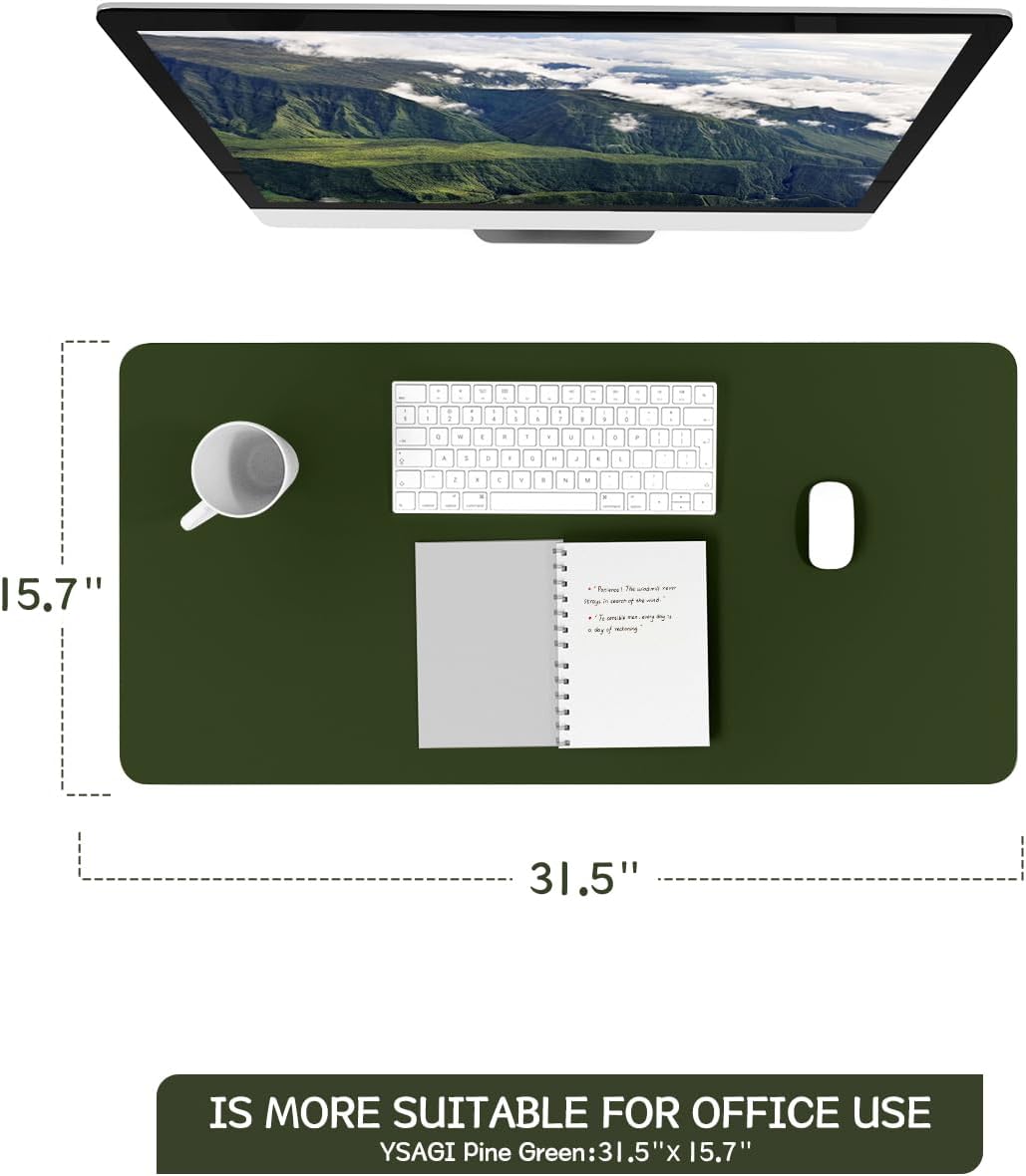 YSAGi Non-Slip Leather Desk Pad, Waterproof Laptop Computer Desk Keyboard Mat, Table Protector Blotter Mat, Large Mouse Pad for Office/Work/Home/Decor(Dark Brown, 31.5" x 15.7")