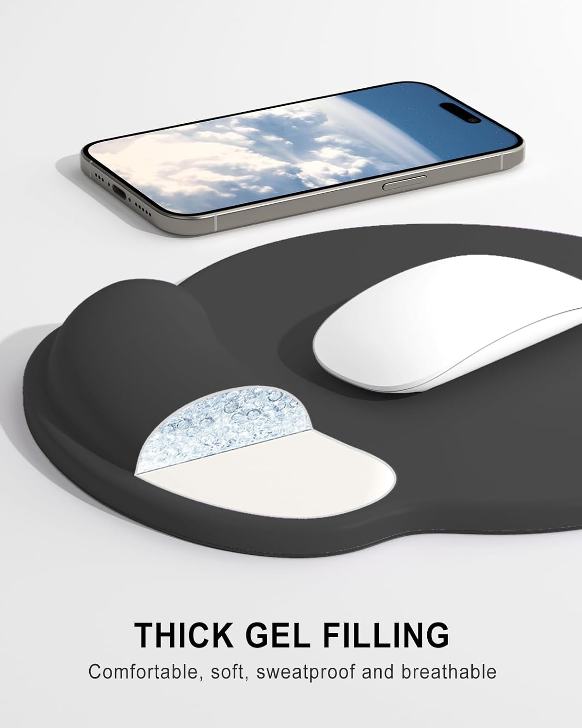 Ergonomic Mouse Pad with Wrist Rest, Comfortable Silicone Non-Slip Computer Pain Relief Gel Mouse Mat with Wrist Support for Gaming, Work, Office, Women & Men, Cute Pattern, Beige