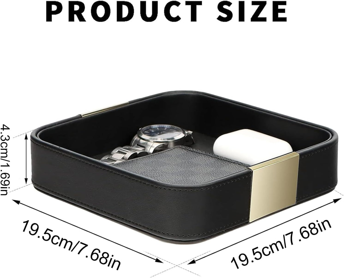 SANZIE Luxury Leather Desktop Storage Small Catchall Organizer Decorative Tray for Entryway Table to Hold Jewelry Watch Cosmetics Keys Phone Wallet, Home & Office Accessories (Metal Gilded, Grey)