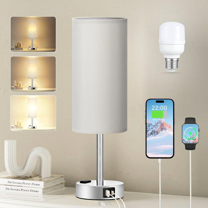 Fenmzee Bedside Table Lamp for Bedroom - Dimmable Touch, USB A+C, AC Outlet