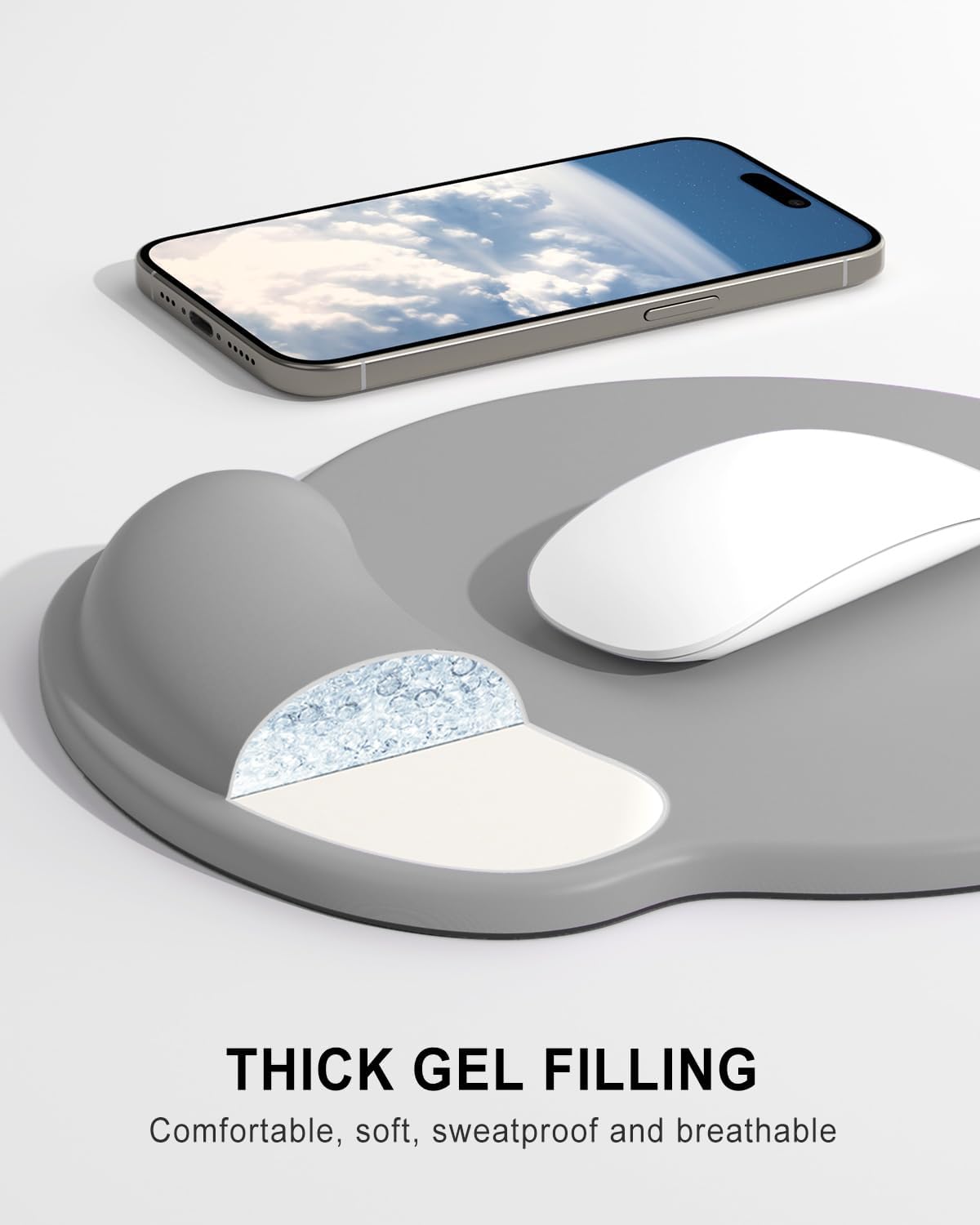 Ergonomic Mouse Pad with Wrist Rest, Comfortable Silicone Non-Slip Computer Pain Relief Gel Mouse Mat with Wrist Support for Gaming, Work, Office, Women & Men, Cute Pattern, Beige