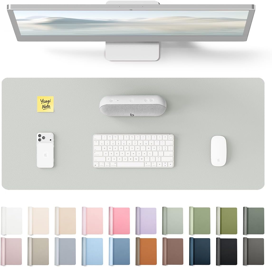 YSAGi Leather Desk Pad Protector, Office Desk Mat, Large Mouse Pad, Non-Slip PU Leather Desk Blotter, Waterproof Laptop Desk Writing Pad for Office and Home (23.6" x 13.8", Eggshell) - Colors A