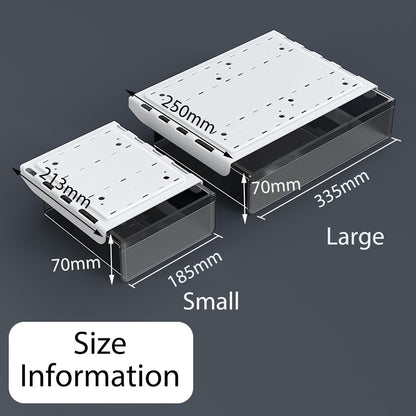 2 Pack Under Drawer Organizer, Slide Out Under Desk Storage, Self-Adhesive Drawer Attachment for Office, School, Home, Hidden Desktop Organizer for Office Supplies & Home Essentials (Black)