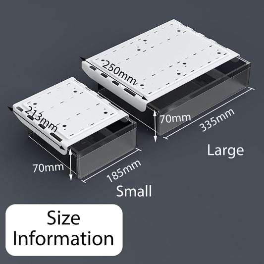 2 Pack Under Drawer Organizer, Slide Out Under Desk Storage, Self-Adhesive Drawer Attachment for Office, School, Home, Hidden Desktop Organizer for Office Supplies & Home Essentials (Black)