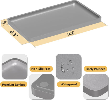 Small Bathroom Vanity Tray for Countertop Makeup Perfume Jewelry Decor Candle Keys, Small Black Kitchen Tray for Soap Dispenser Spice Bamboo Toilet Tray 7.9" L x 4" W x 0.79" H
