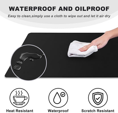 31.5" x 15.7" Waterproof Fabric Desk Pad, Rubber Anti-Slip Base, Stitched Edges No Curling, Fits Laptop Keyboard and Mouse, Smooth Office Mat Large Mouse Pad for Work Game, Black