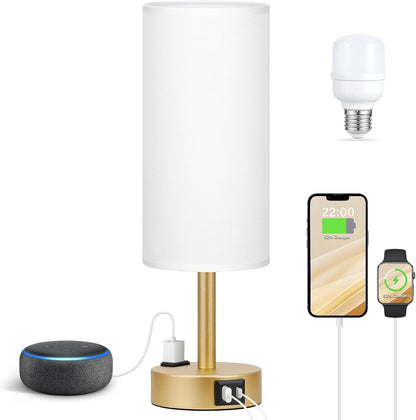 Fenmzee Bedside Table Lamp for Bedroom - Dimmable Touch, USB A+C, AC Outlet