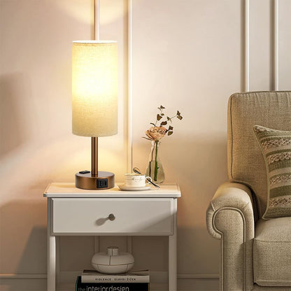Fenmzee Bedside Table Lamp for Bedroom - Dimmable Touch, USB A+C, AC Outlet