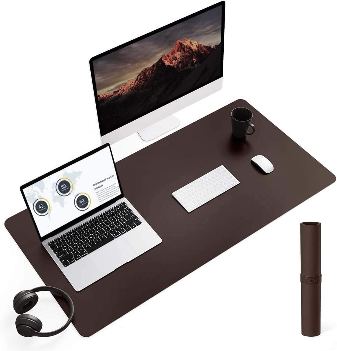 YSAGi Non-Slip Leather Desk Pad, Waterproof Laptop Computer Desk Keyboard Mat, Table Protector Blotter Mat, Large Mouse Pad for Office/Work/Home/Decor(Dark Brown, 31.5" x 15.7")