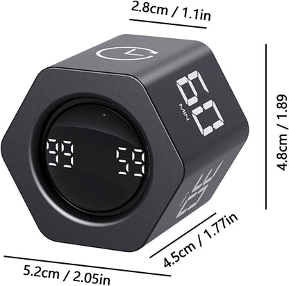 Rotating Cube Timer - 1/5/10/30/60min Presets, Gravity Sensor Pomodoro Stopwatch, 3 Sound Modes, ADHD Study Tool for Office/Kitchen/Classroom (F6 Black)