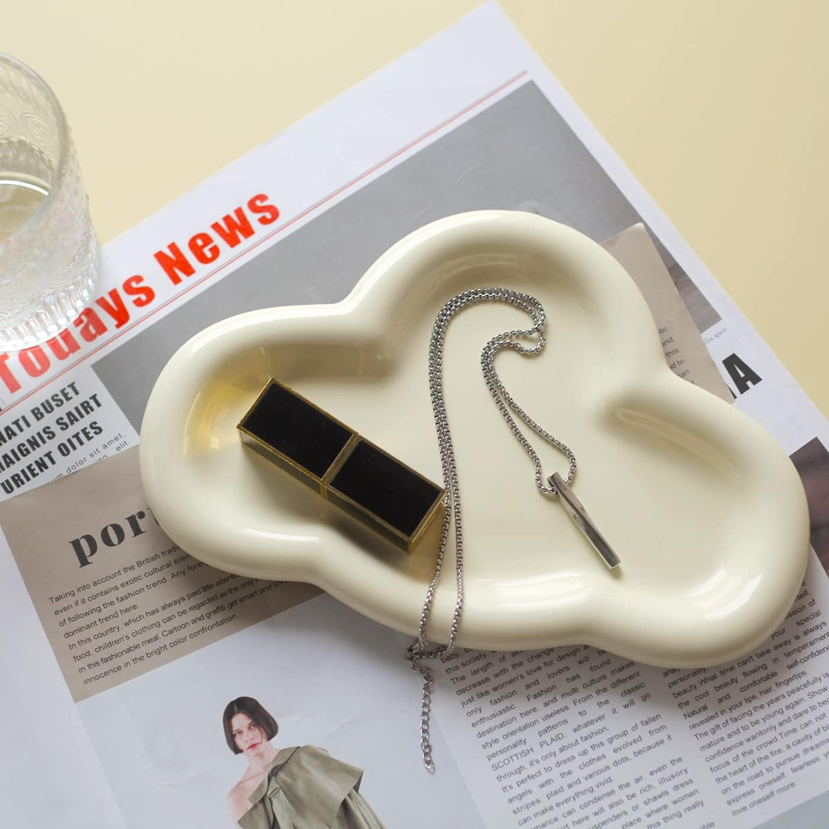 Jewelry Dish Trinket Tray for Women, Ring Dish Holder, Unique Cloud Shape Ceramic Plate Cute Things Vanity Aesthetic Room Decor Mother's Day Birthday (White)