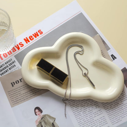 Jewelry Dish Trinket Tray for Women, Ring Dish Holder, Unique Cloud Shape Ceramic Plate Cute Things Vanity Aesthetic Room Decor Mother's Day Birthday (White)