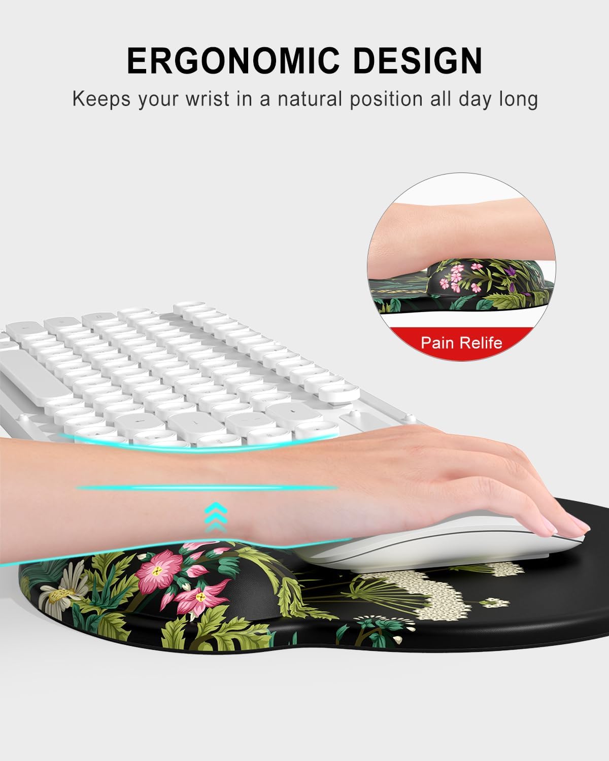Ergonomic Mouse Pad with Wrist Rest, Comfortable Silicone Non-Slip Computer Pain Relief Gel Mouse Mat with Wrist Support for Gaming, Work, Office, Women & Men, Cute Pattern, Beige