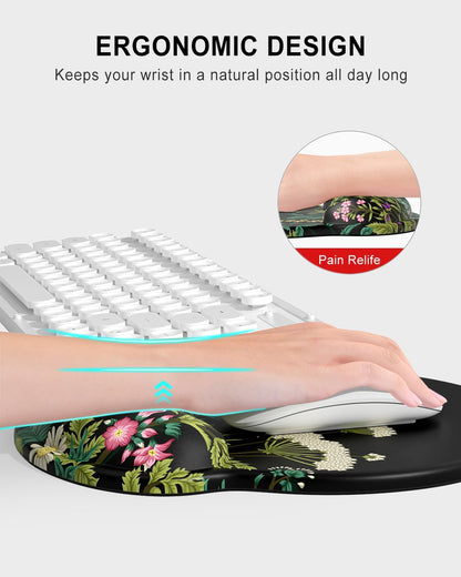Ergonomic Mouse Pad with Wrist Rest, Comfortable Silicone Non-Slip Computer Pain Relief Gel Mouse Mat with Wrist Support for Gaming, Work, Office, Women & Men, Cute Pattern, Beige