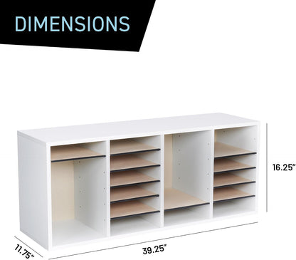 Safco 9422GR Wood Adjustable Literature & Paper Organizer, 16 Adjustable Compratment, Stackable Durable Construction, Home, Office, Mailroom, Classroom Mailbox , Gray