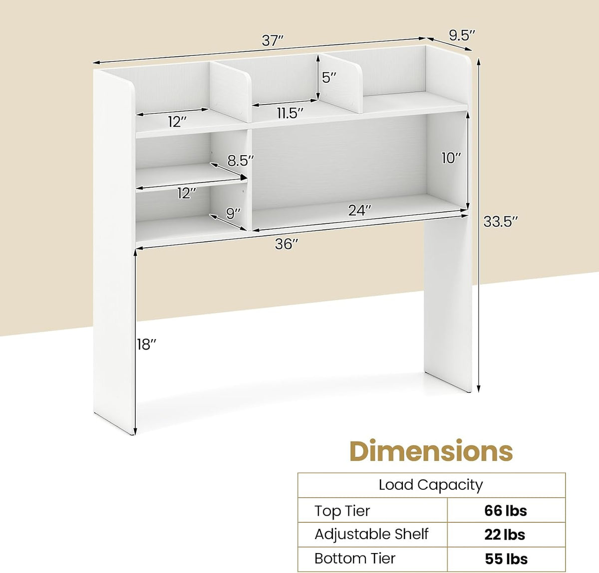 Desktop Bookshelf, Countertop Storage Hutch with 5 Shelves for Computer Desk, Desk 3-Tier Display Rack, Multipurpose Wood Desktop Hutch Storage Organizer for Dorm Office Home