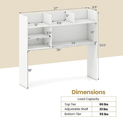 Desktop Bookshelf, Countertop Storage Hutch with 5 Shelves for Computer Desk, Desk 3-Tier Display Rack, Multipurpose Wood Desktop Hutch Storage Organizer for Dorm Office Home