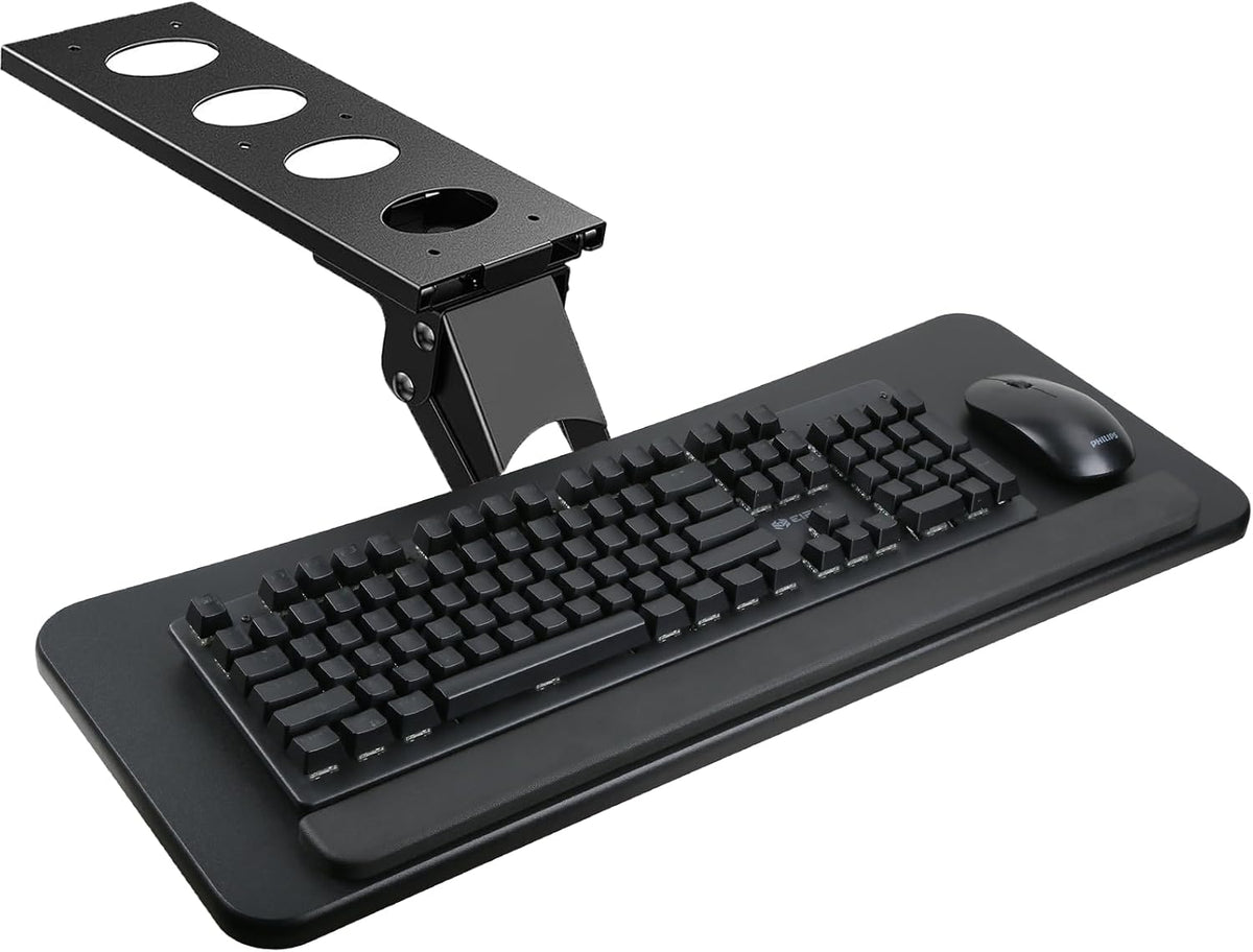 Keyboard Tray Under Desk,Adjustable for Height and Tilt, Adjustable Computer Keyboard & Mouse Platform Tray,25"W x 9.8"D Surface, Ideal for Home and Office Use