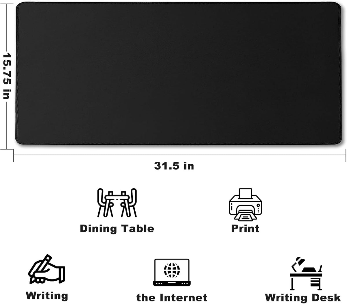 31.5" x 15.7" Waterproof Fabric Desk Pad, Rubber Anti-Slip Base, Stitched Edges No Curling, Fits Laptop Keyboard and Mouse, Smooth Office Mat Large Mouse Pad for Work Game, Black