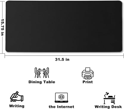 31.5" x 15.7" Waterproof Fabric Desk Pad, Rubber Anti-Slip Base, Stitched Edges No Curling, Fits Laptop Keyboard and Mouse, Smooth Office Mat Large Mouse Pad for Work Game, Black