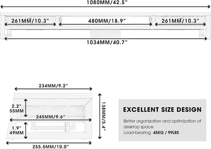 Fenge Dual Monitor Stand, Monitor Riser with Drawer, 42.5 Inch Large Computer Monitor Stand for 2 Monitors, 2 Tier Wooden Desk Shelf for Top of Desk