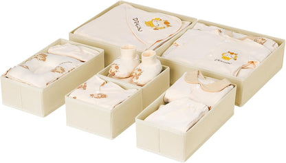 Drawer Organizer Clothes, Dresser Organizer, Foldable Closet Organizers and Storage, Fabric Dresser Bins, Drawer Dividers for Nursery, Baby Clothes, Underwears, Sock (Beige)