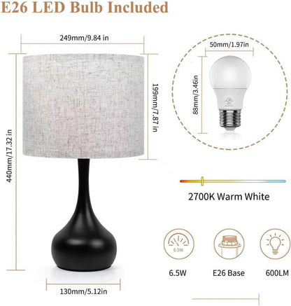 ONEWISH Touch Bedside Lamp for Bedroom, 3-Way Dimmable Farmhouse Table Lamps for Nightstand with Fabric Shade, Desk Lamp for Kids Reading, Home Office