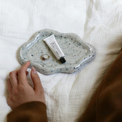 Jewelry Dish Trinket Tray for Women, Ring Dish Holder, Unique Cloud Shape Ceramic Plate Cute Things Vanity Aesthetic Room Decor Mother's Day Birthday (White)