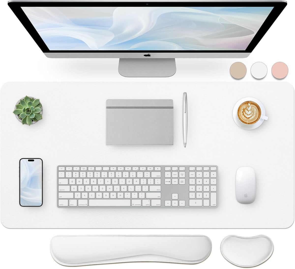 Bloss Leather Desk Pad and Keyboard Wrist Rest, Large Mouse Pad + Keyboard Pad+Mouse Wrist Support, Non-Slip Desk Mat Protector for Office, Home(31.5×15.7 Inches,Beige) - Colors B