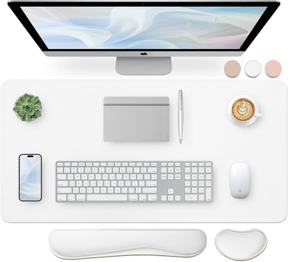 Bloss Leather Desk Pad and Keyboard Wrist Rest, Large Mouse Pad + Keyboard Pad+Mouse Wrist Support, Non-Slip Desk Mat Protector for Office, Home(31.5×15.7 Inches,Beige) - Colors B