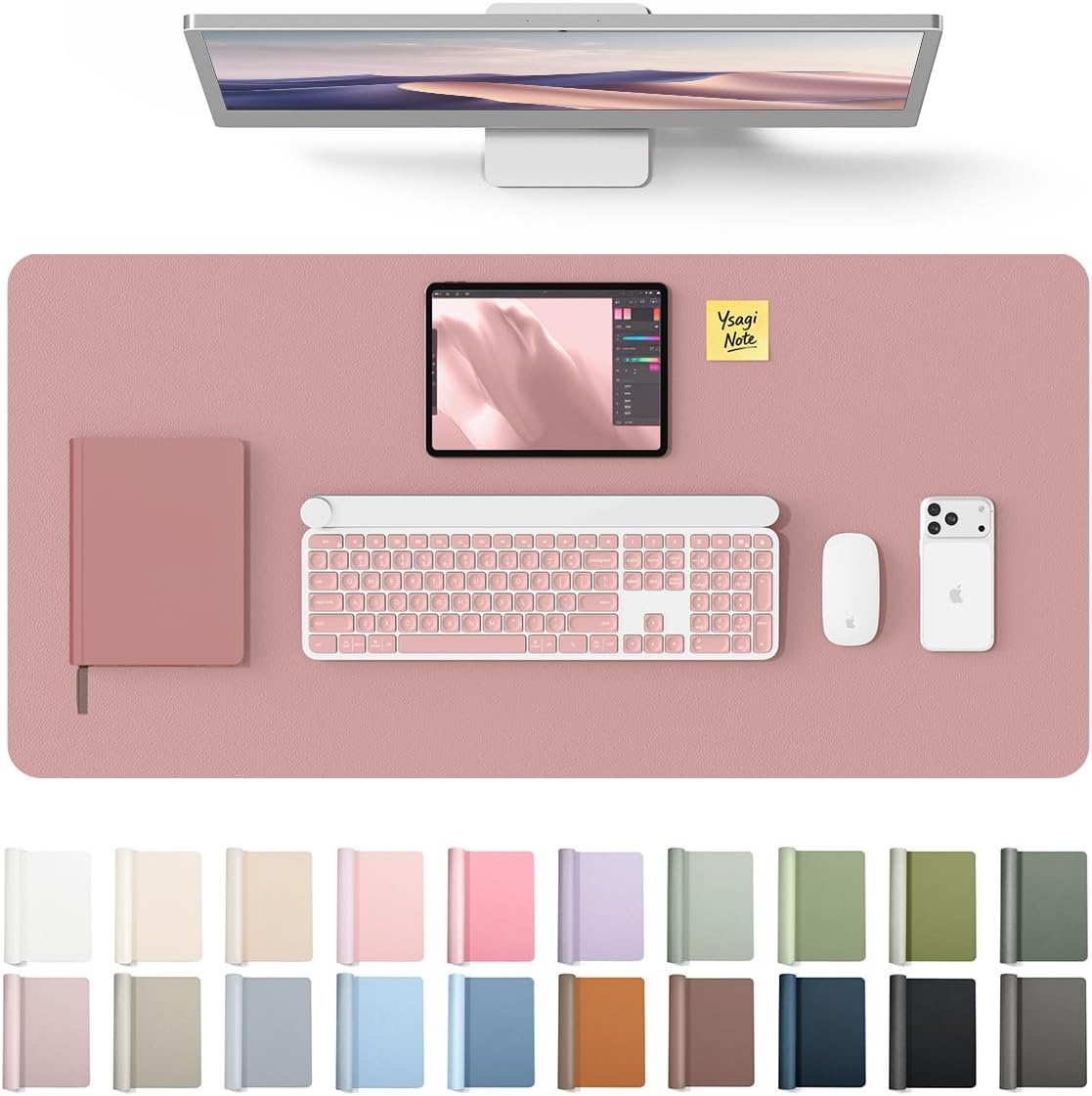 YSAGi Leather Desk Pad Protector, Office Desk Mat, Large Mouse Pad, Non-Slip PU Leather Desk Blotter, Waterproof Laptop Desk Writing Pad for Office and Home (23.6" x 13.8", Eggshell) - Colors A