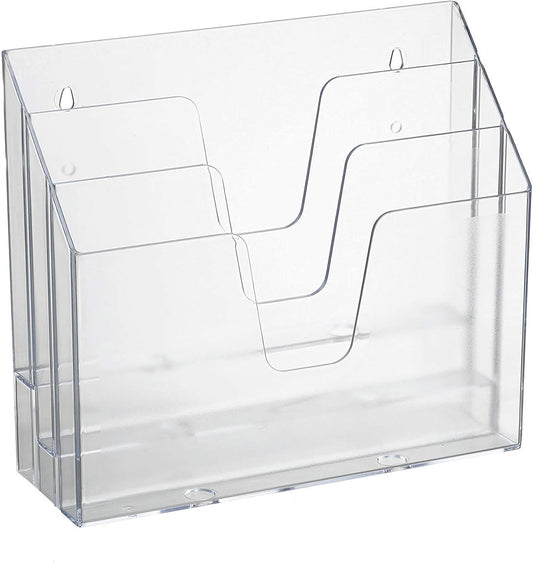 Acrimet Horizontal Triple File Folder Holder Organizer, Open Top Desktop Document Sorter for Letter Size Papers & Folders, Plastic (Clear Crystal) | 3 compartments to separate and organize documents, folders and papers