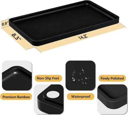 Small Bathroom Vanity Tray for Countertop Makeup Perfume Jewelry Decor Candle Keys, Small Black Kitchen Tray for Soap Dispenser Spice Bamboo Toilet Tray 7.9" L x 4" W x 0.79" H