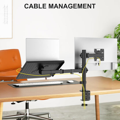 WALI Single Arm Laptop and Monitor Desk Mount for 17" Notebook and Up to 32" Screen, 2-in-1 Adjustable Monitor Arm with Laptop Tray, VESA 75x75 100x100,Holds 22-26.4 lbs, Black (GSMP001NLP)