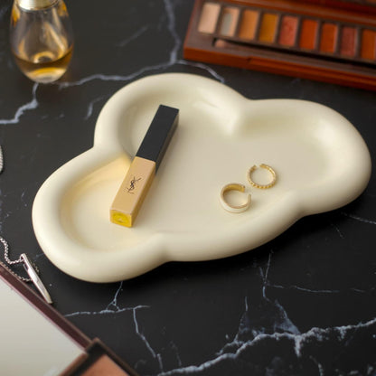 Jewelry Dish Trinket Tray for Women, Ring Dish Holder, Unique Cloud Shape Ceramic Plate Cute Things Vanity Aesthetic Room Decor Mother's Day Birthday (White)