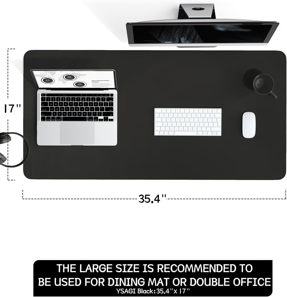 YSAGi Non-Slip Leather Desk Pad, Waterproof Laptop Computer Desk Keyboard Mat, Table Protector Blotter Mat, Large Mouse Pad for Office/Work/Home/Decor(Dark Brown, 31.5" x 15.7")