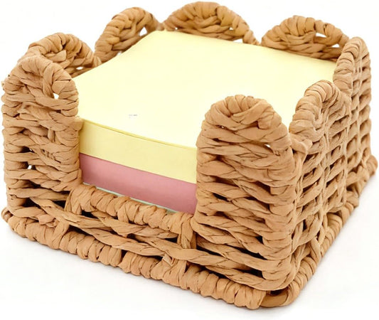 Sticky Note Holder, 3 x 3 Inch Paper Rope Woven Sticky Note Dispenser, Post It Note Dispenser for Office Desk Accessories, Memo Pad Holder Dispenser Organizer for School Office Desk Supplies