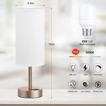 Dicoool Bedside Table Lamp for Bedroom - 3-Way Dimmable Touch Lamp, USB A+C