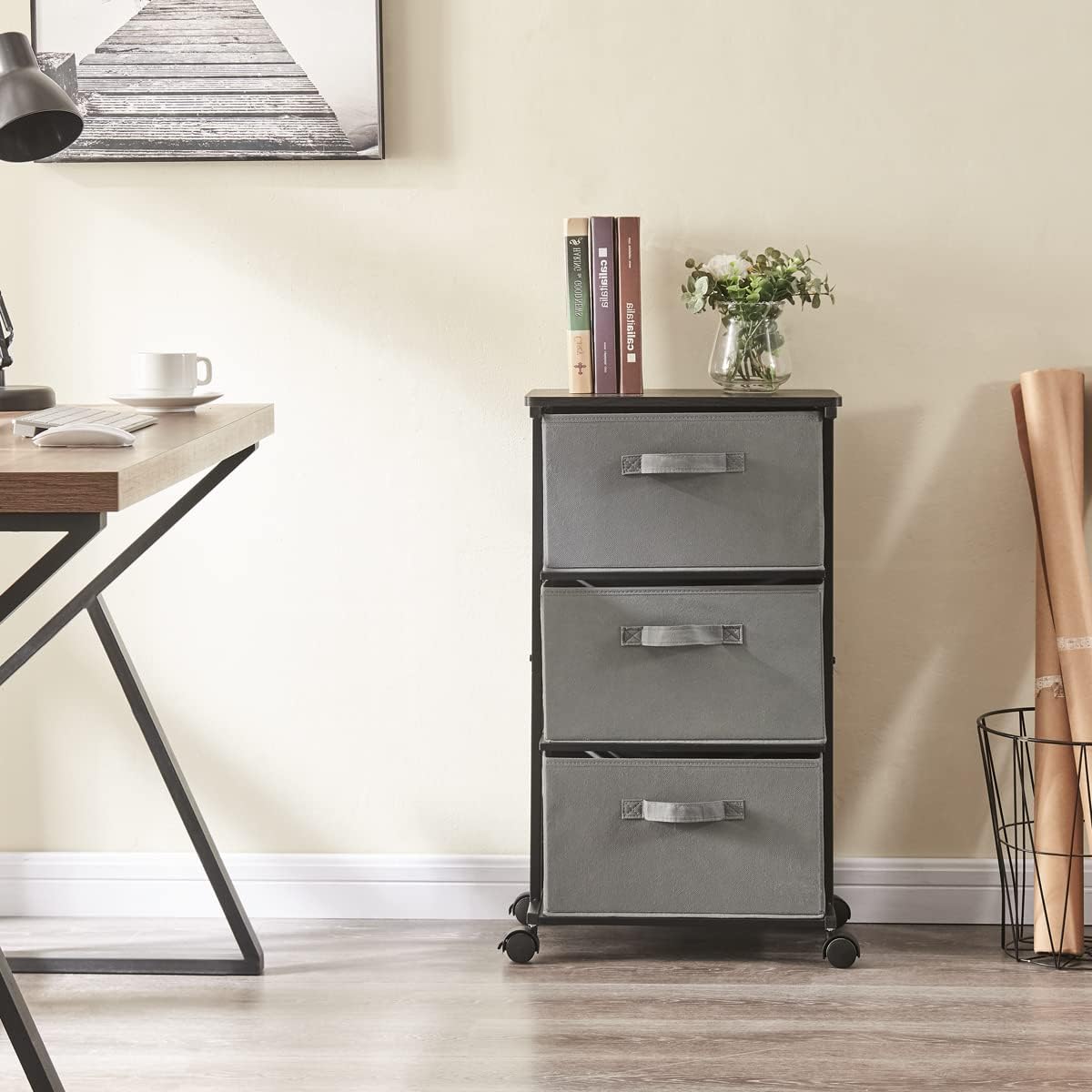 Dresser Storage with 3 Drawers, Fabric Dresser Tower, Vertical Storage Unit for Bedroom, Closet, Office, Black